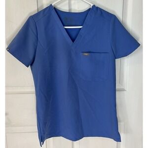 FIGS Tech Collection Scrub Top Womens Size XSmall Blue One Pocket Medical Nurse‎